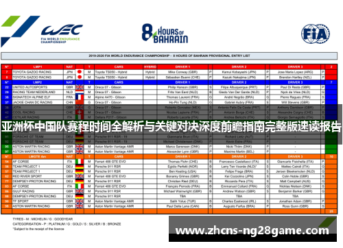 亚洲杯中国队赛程时间全解析与关键对决深度前瞻指南完整版速读报告 亚洲杯中国队赛程时间全解析与关键对决深度前瞻指南完整版速读报告